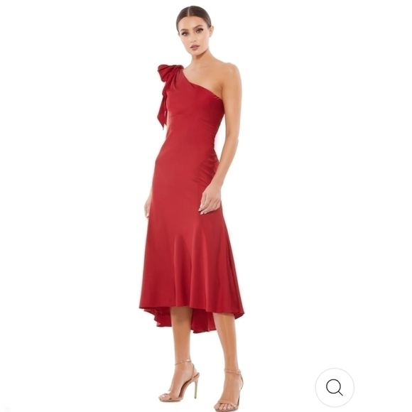 Ieena for Mac Duggal SATIN ONE SHOULDER MIDI DRESS size 8 NWT (#32) - Picture 1 of 11